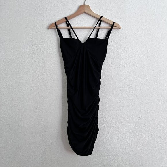 Tiger Mist Black Double Strap Ruched Bodycon Mini Dress S - Picture 10 of 10